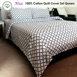Mia White 100% Cotton Quilt Cover Set | Queen