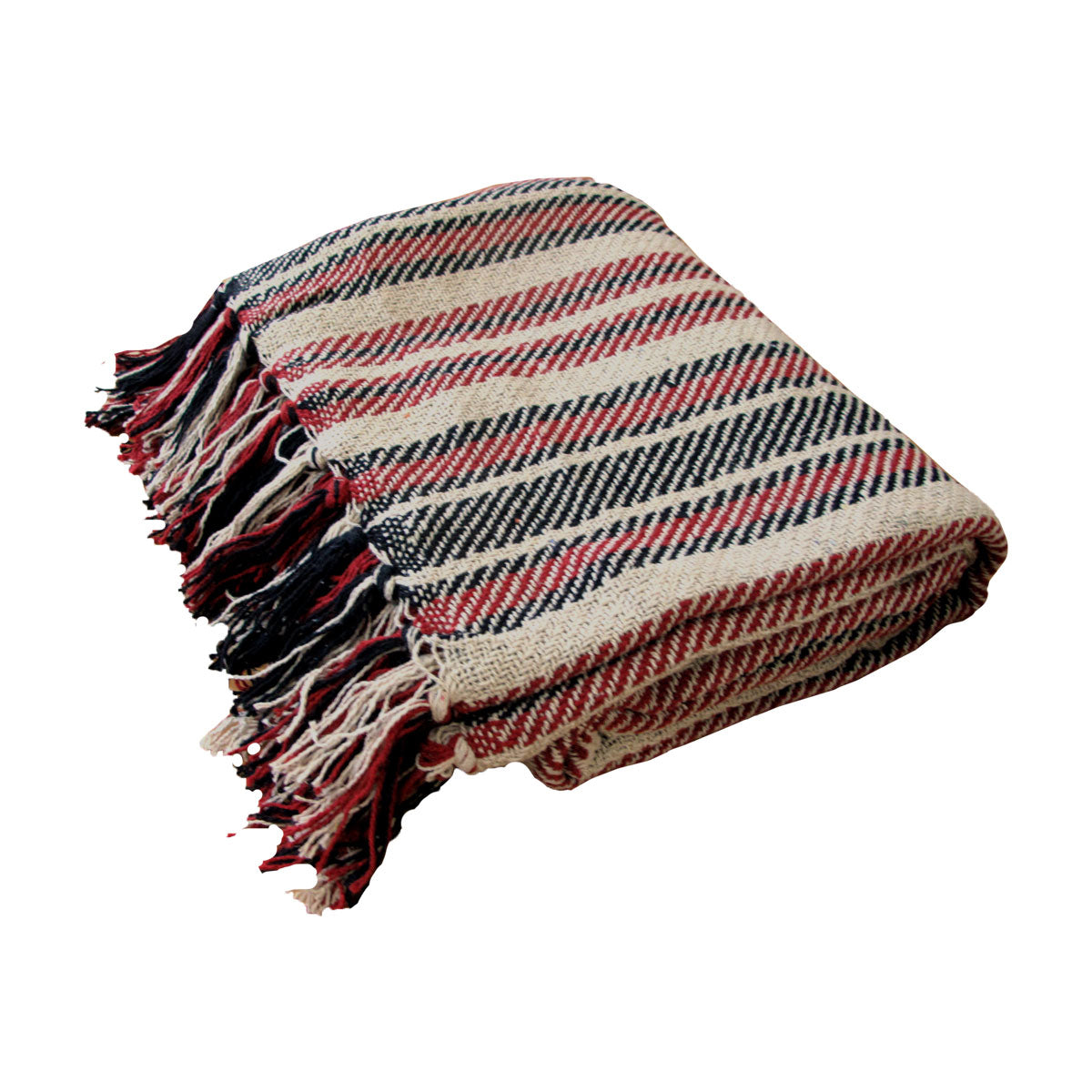 Stella 100% Cotton Knitted Throw Rug | Natural Red