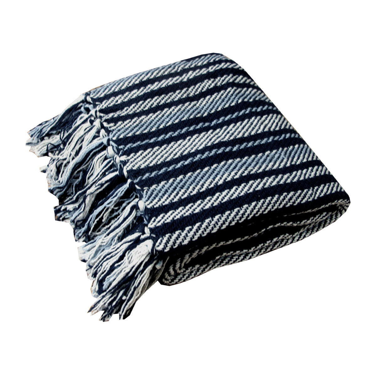 Stella 100% Cotton Knitted Throw Rug | Navy Multi