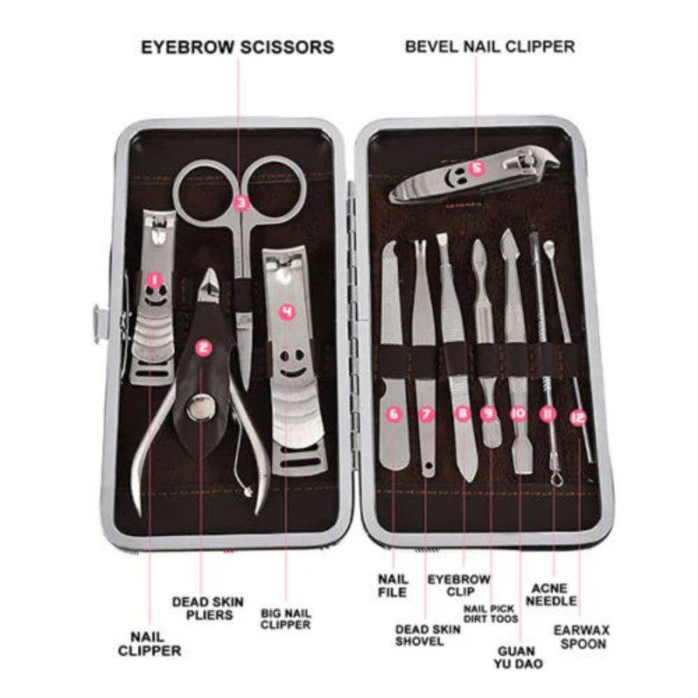 12 Pcs Set Manicure Pedicure Kit | Nail Clippers Professional Grooming Kit