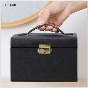 Jewelry Box with Mirror | Double Drawers Organizer Storage Lock Case (Black)