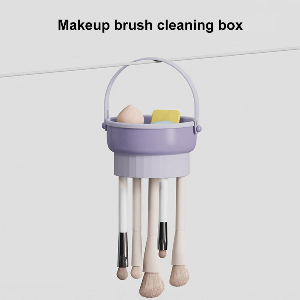 3-in-1 Makeup Brushes Cleaner | Sponge Brush Washing Box & Makeup Brush Drying Basket (Beige)