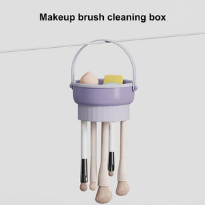 3-in-1 Makeup Brushes Cleaner | Sponge Brush Washing Box & Makeup Brush Drying Basket (Beige)