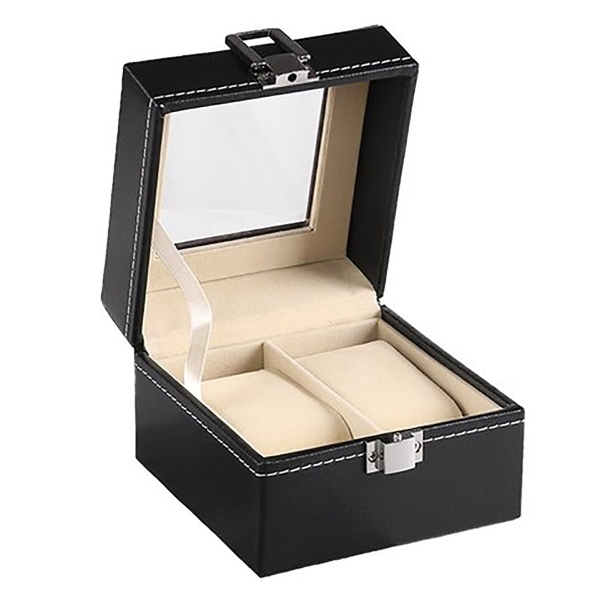 Watch Box Organizer Case | Jewelry Display Tray Glass Top PU Leather (2 Slot)