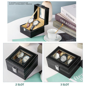 Watch Box Organizer Case | Jewelry Display Tray Glass Top PU Leather (3 Slot)