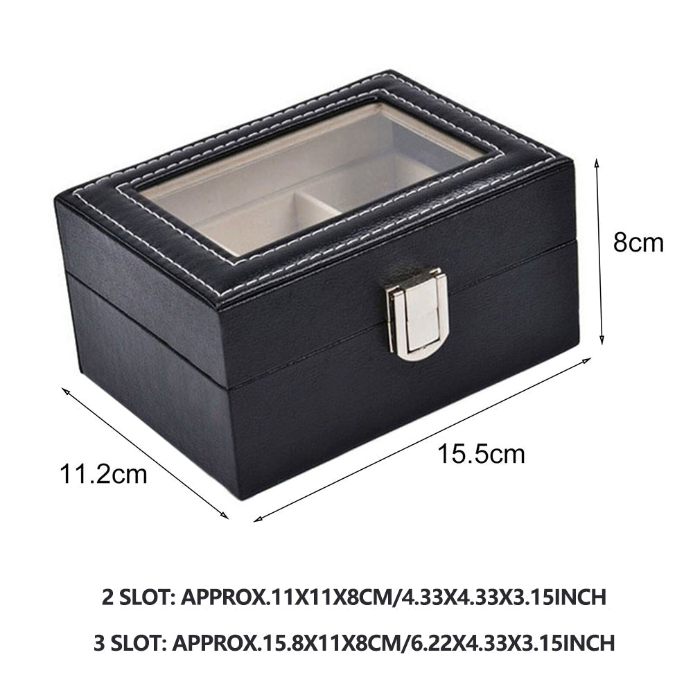 Watch Box Organizer Case | Jewelry Display Tray Glass Top PU Leather (3 Slot)