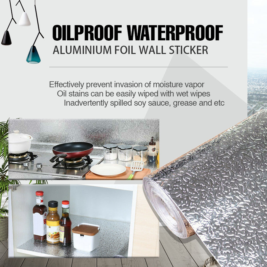 Aluminum Foil Sticker Self-Adhesive | Oil-proof Waterproof Kitchen Cabinet Wall (60*500cm)