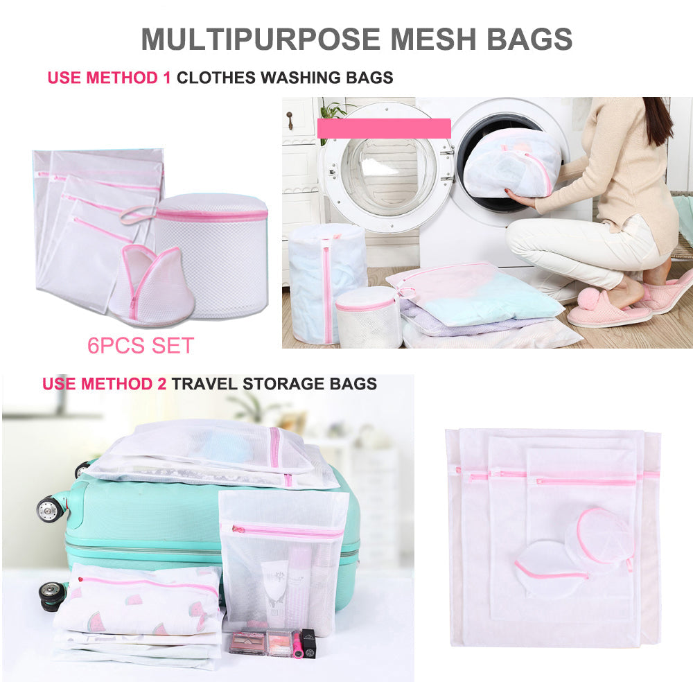 6-Pack Mesh Laundry Bags | Washing Bag Set | Lingerie & Delicate Clothes Wash Bags