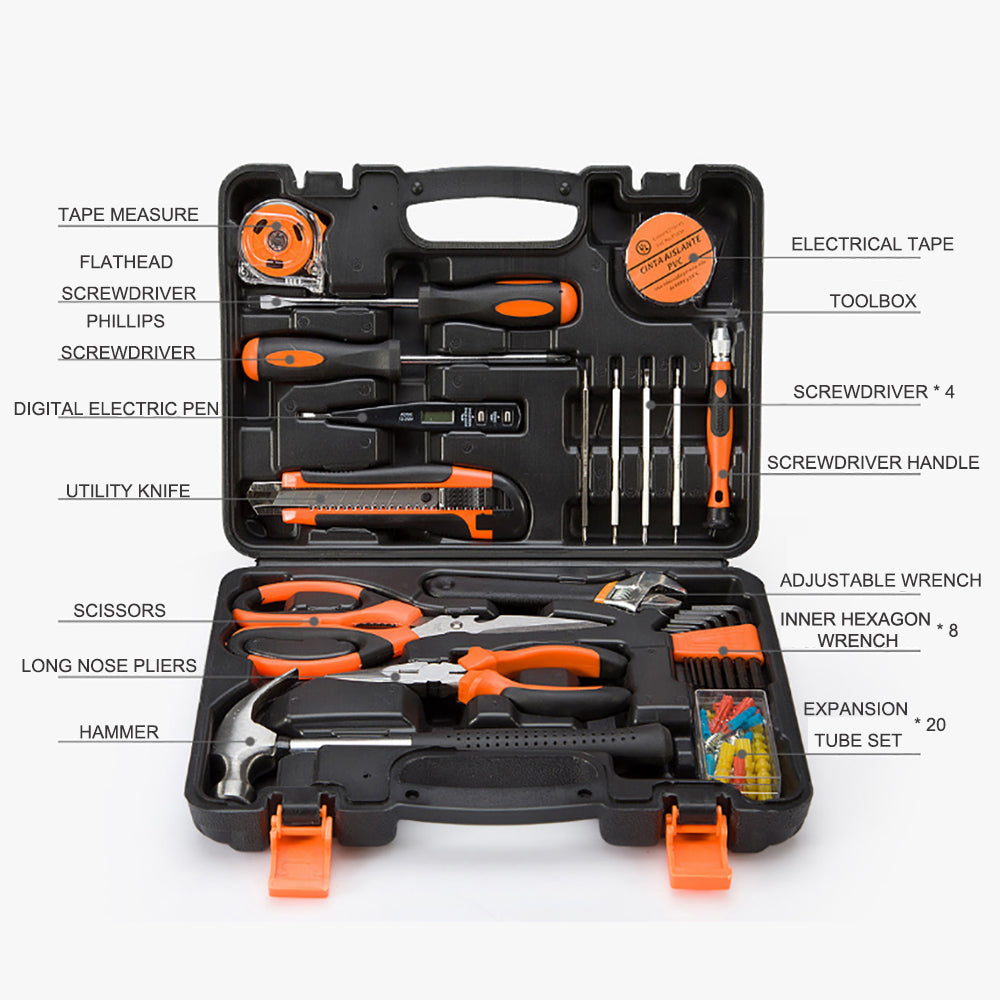 Household Hand Tool Set | 45-Piece | Home Office & Car Repair Kit
