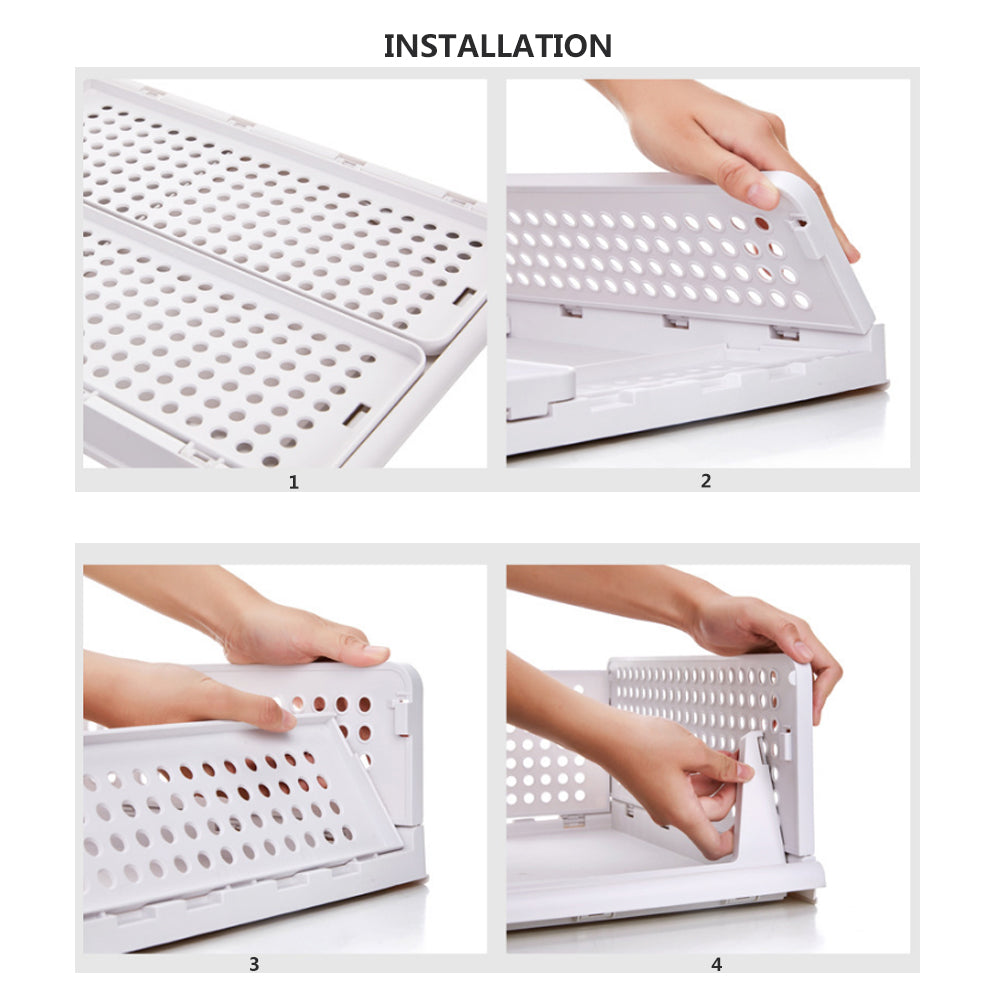 2Pcs Stackable Wardrobe Storage DIY Closet Organizer | Clothes Shelf Rack (2 x Large)