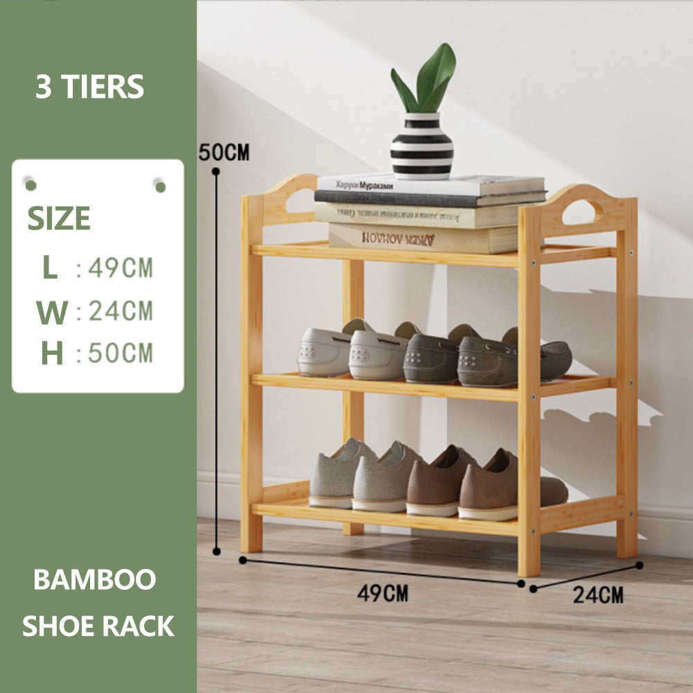 Multi-layer Bamboo Shoe Rack Storage Organizer | Wooden Flower Stand Shelf (3 Layers)