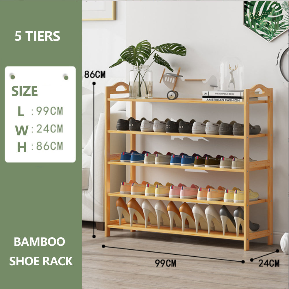 Multi-layer Bamboo Shoe Rack Storage Organizer | Wooden Flower Stand Shelf (3 Layers)