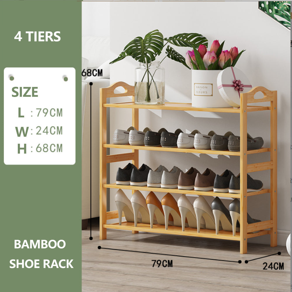 Multi-layer Bamboo Shoe Rack Storage Organizer | Wooden Flower Stand Shelf (4 Layers)