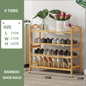 Multi-layer Bamboo Shoe Rack Storage Organizer | Wooden Flower Stand Shelf (4 Layers)