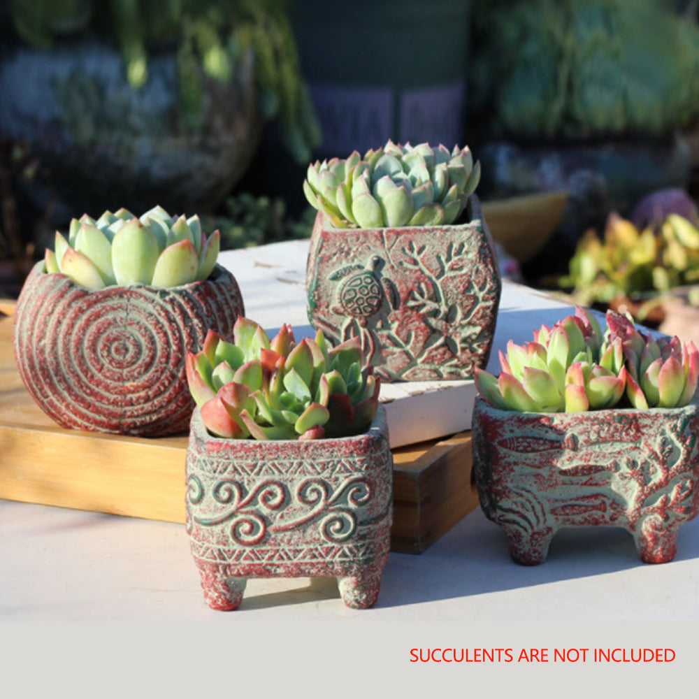 4/5/6 Pots Set Ceramic Clay Pottery Pots | Succulent Flower Planter, Draining Hole (Style 02# 4 Pots Set)