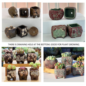 4/5/6 Pots Set Ceramic Clay Pottery Pots | Succulent Flower Planter, Draining Hole (Style 02# 4 Pots Set)