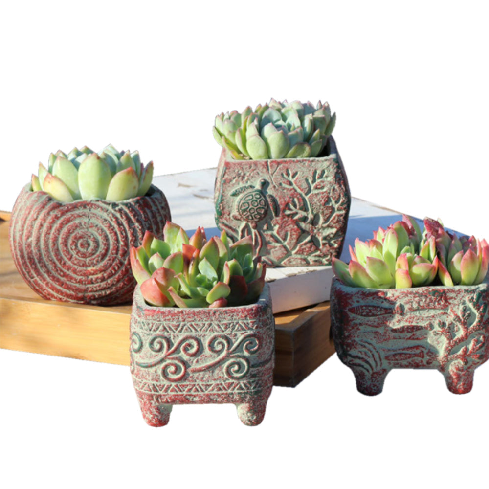 4/5/6 Pots Set Ceramic Clay Pottery Pots | Succulent Flower Planter, Draining Hole (Style 02# 4 Pots Set)