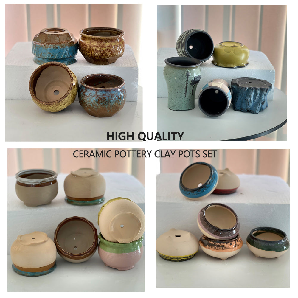 4/5/6 Pots Set Ceramic Clay Pottery Pots | Succulent Flower Planter, Draining Hole (Style 05# 6 Pots Set)