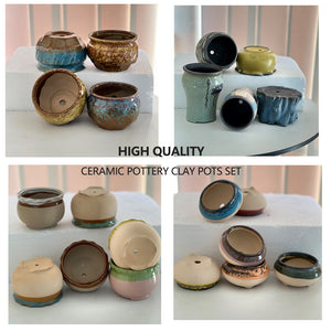 4/5/6 Pots Set Ceramic Clay Pottery Pots | Succulent Flower Planter, Draining Hole (Style 05# 6 Pots Set)