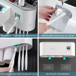 Toothbrush Holders with 3-4 Cups | Automatic Toothpaste Dispenser Kit (4 Cups, 2 Drawers)