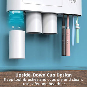 Toothbrush Holders with 3-4 Cups | Automatic Toothpaste Dispenser Kit (4 Cups, 2 Drawers)