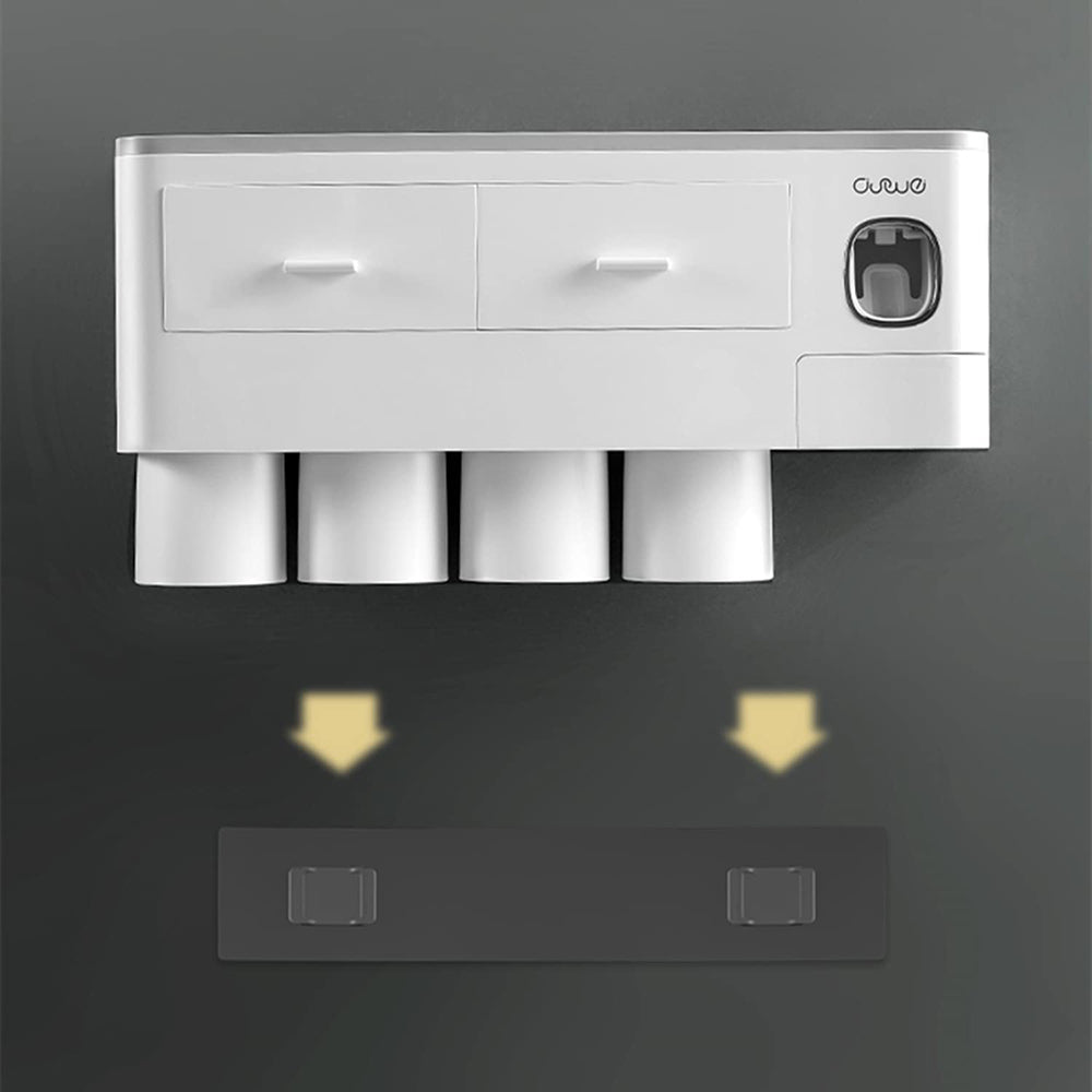 Toothbrush Holders with 3-4 Cups | Automatic Toothpaste Dispenser Kit (4 Cups, 2 Drawers)