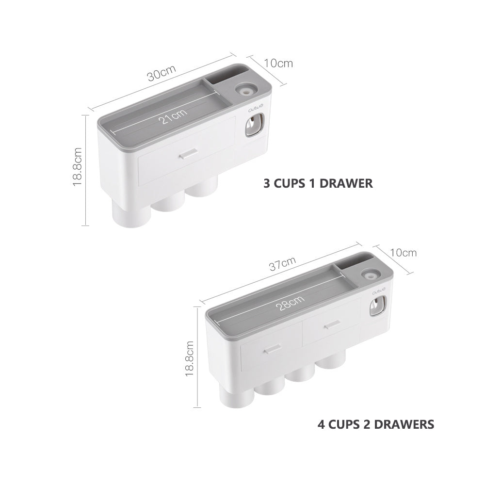 Toothbrush Holders with 3-4 Cups | Automatic Toothpaste Dispenser Kit (4 Cups, 2 Drawers)