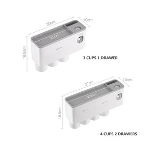Toothbrush Holders with 3-4 Cups | Automatic Toothpaste Dispenser Kit (4 Cups, 2 Drawers)