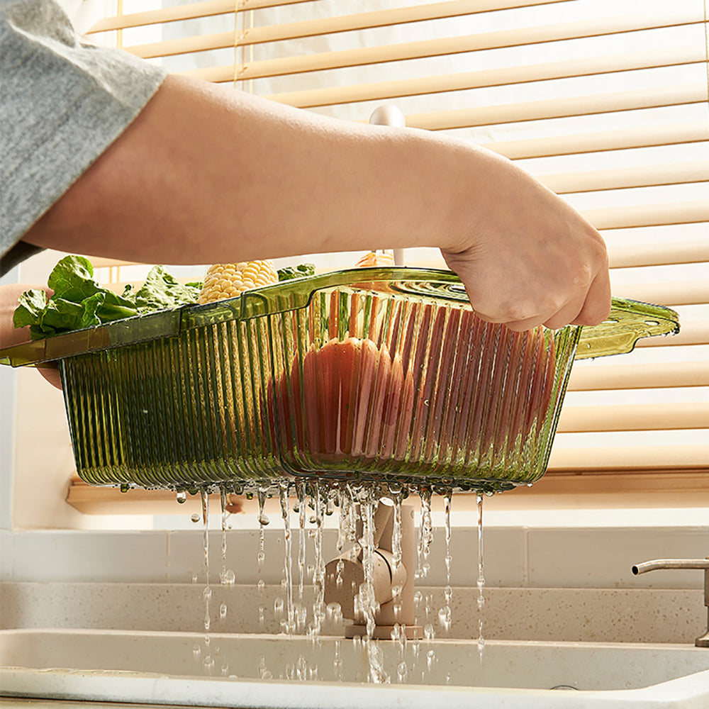 2-Pack Retractable Dish Drying Rack Basket | Drainer Over The Sink (Green)