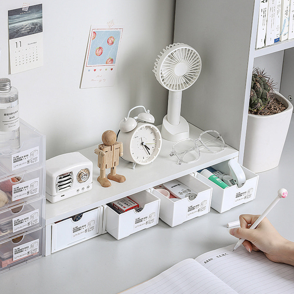 4-Pcs Set Stackable Desktop Storage Box | Drawer Transparent Plastic Stationery & Cosmetic Organizer Box (White)