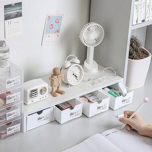 4-Pcs Set Stackable Desktop Storage Box | Drawer Transparent Plastic Stationery & Cosmetic Organizer Box (White)
