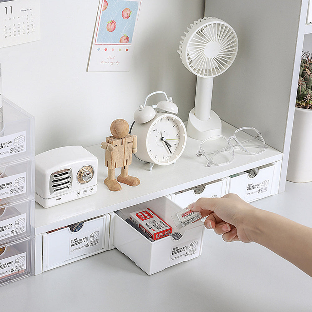 4-Pcs Set Stackable Desktop Storage Box | Drawer Transparent Plastic Stationery & Cosmetic Organizer Box (Clear)