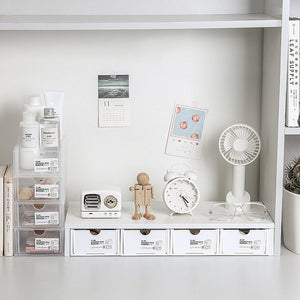 4-Pcs Set Stackable Desktop Storage Box | Drawer Transparent Plastic Stationery & Cosmetic Organizer Box (Clear)