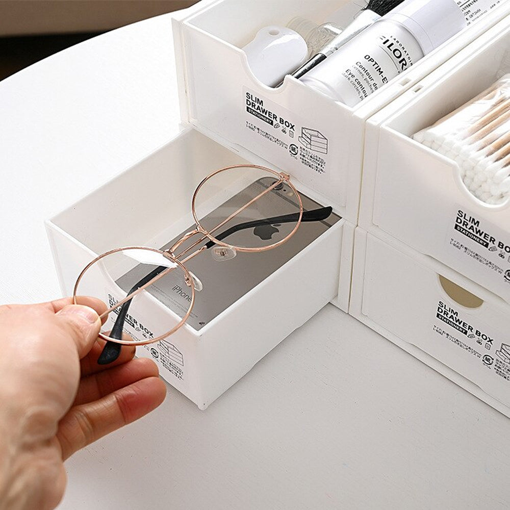 4-Pcs Set Stackable Desktop Storage Box | Drawer Transparent Plastic Stationery & Cosmetic Organizer Box (Clear)