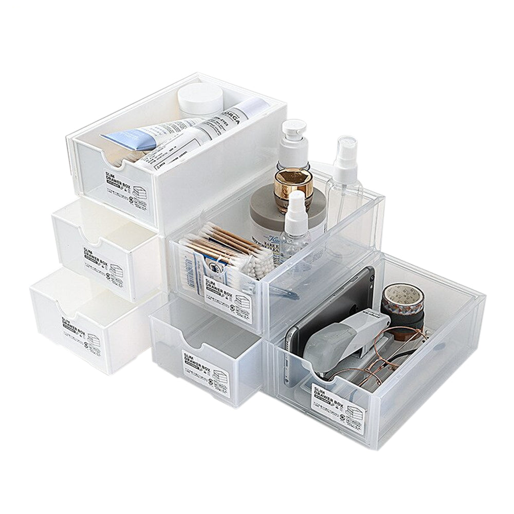 4-Pcs Set Stackable Desktop Storage Box | Drawer Transparent Plastic Stationery & Cosmetic Organizer Box (Clear)