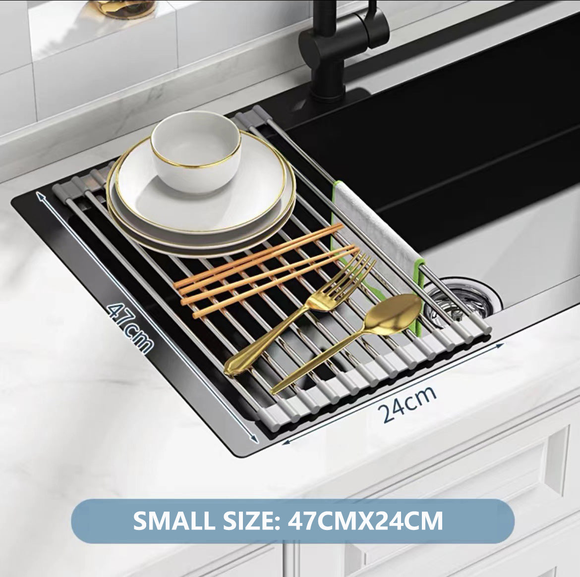 Kitchen Roll-Up Dish Drying Rack | Foldable Drainer Over Sink 304 Stainless Steel (Small: 4724cm)