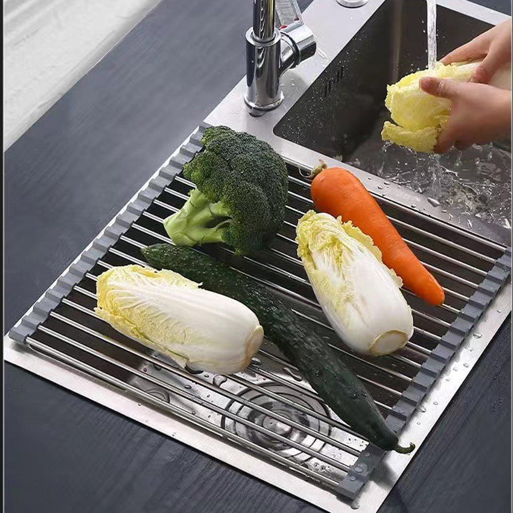 Kitchen Roll-Up Dish Drying Rack | Foldable Drainer Over Sink 304 Stainless Steel (Medium: 4730cm)
