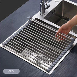 Kitchen Roll-Up Dish Drying Rack | Foldable Drainer Over Sink 304 Stainless Steel (Medium: 4730cm)
