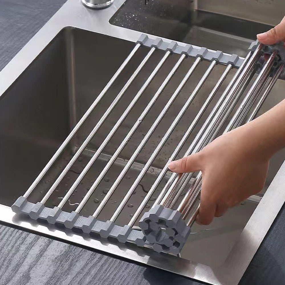 Kitchen Roll-Up Dish Drying Rack | Foldable Drainer Over Sink 304 Stainless Steel (Medium: 4730cm)
