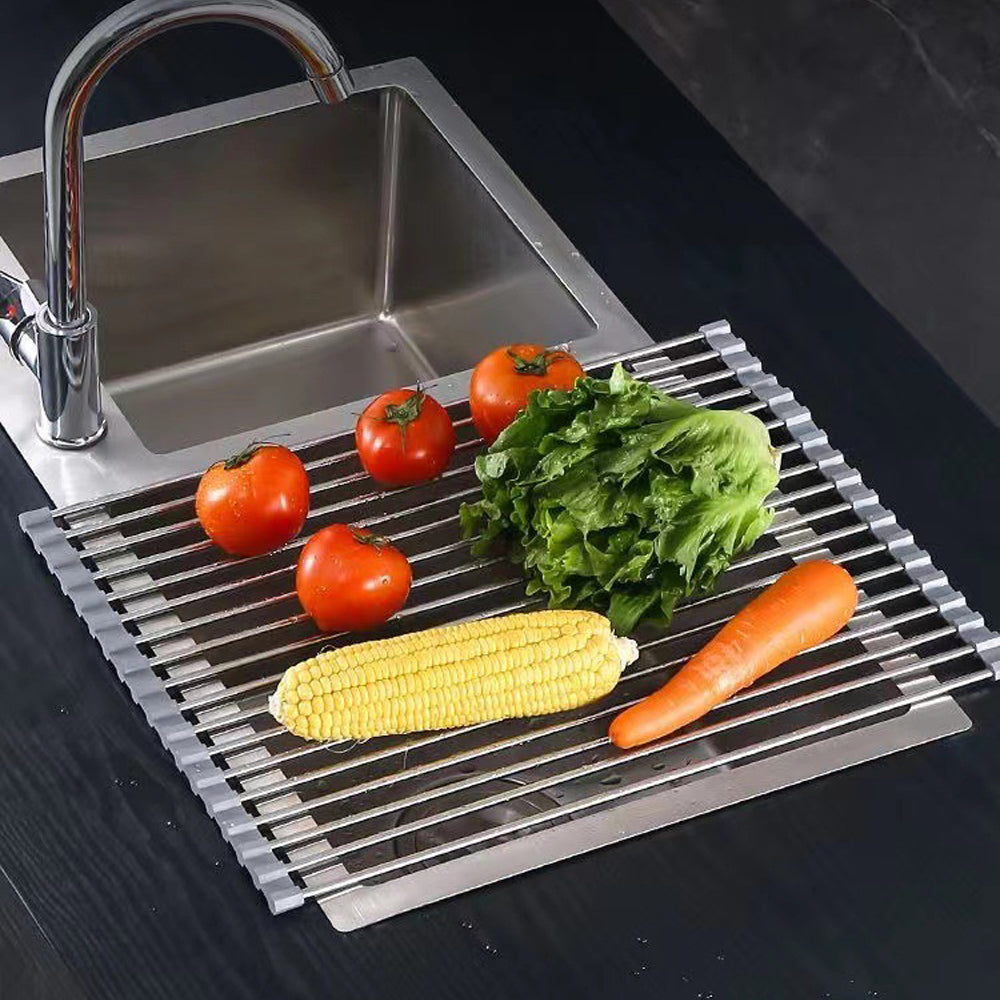 Kitchen Roll-Up Dish Drying Rack | Foldable Drainer Over Sink 304 Stainless Steel (Medium: 4730cm)