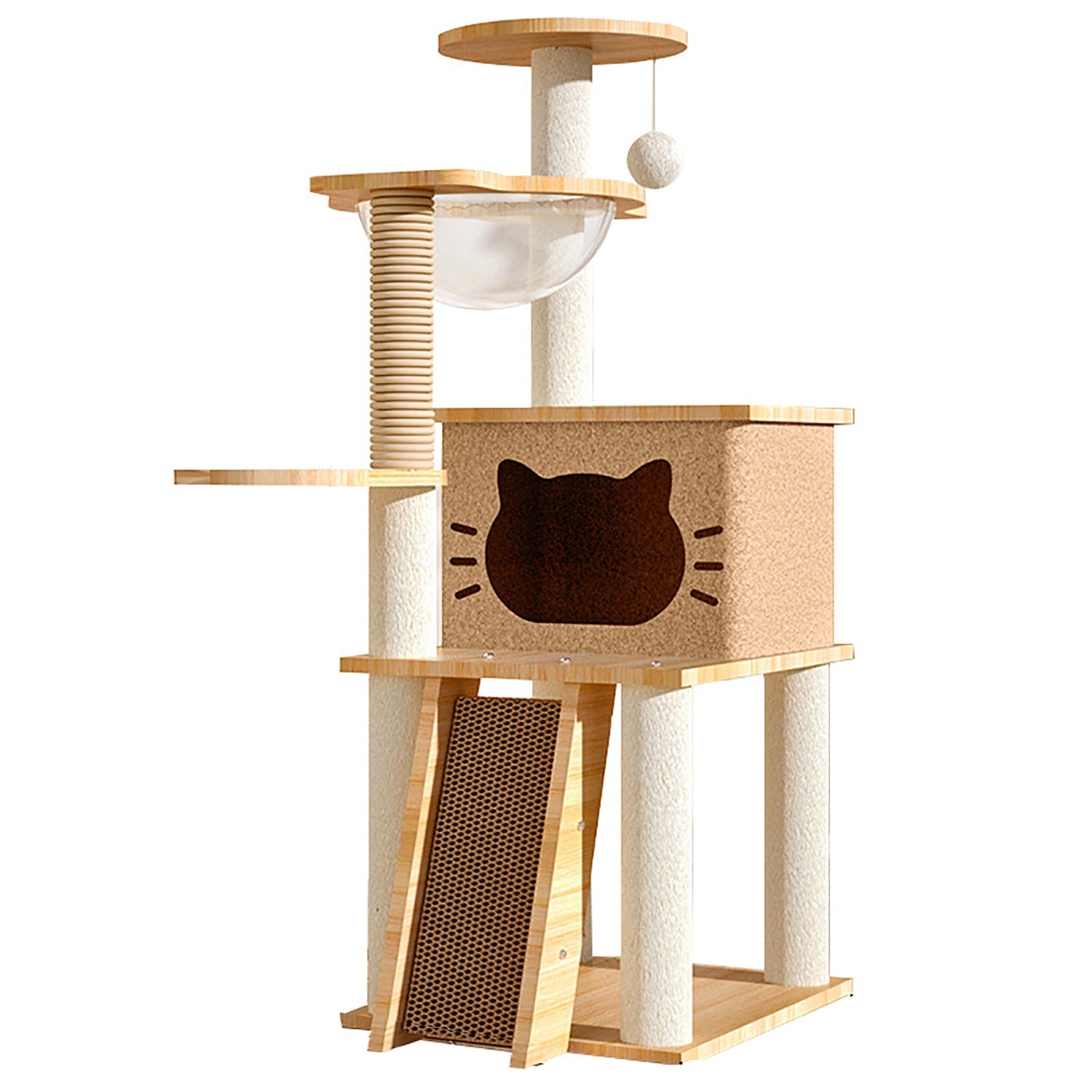 Cat Scratcher Bed Tower with Hammock | Climbing Flower Tree Condo Ladder, 120cm (Light Coffee)