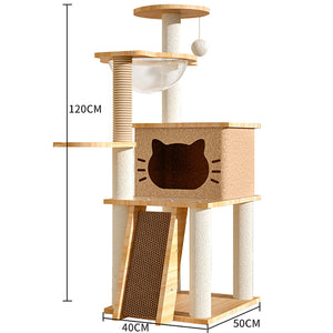 Cat Scratcher Bed Tower with Hammock | Climbing Flower Tree Condo Ladder, 120cm (Light Grey)