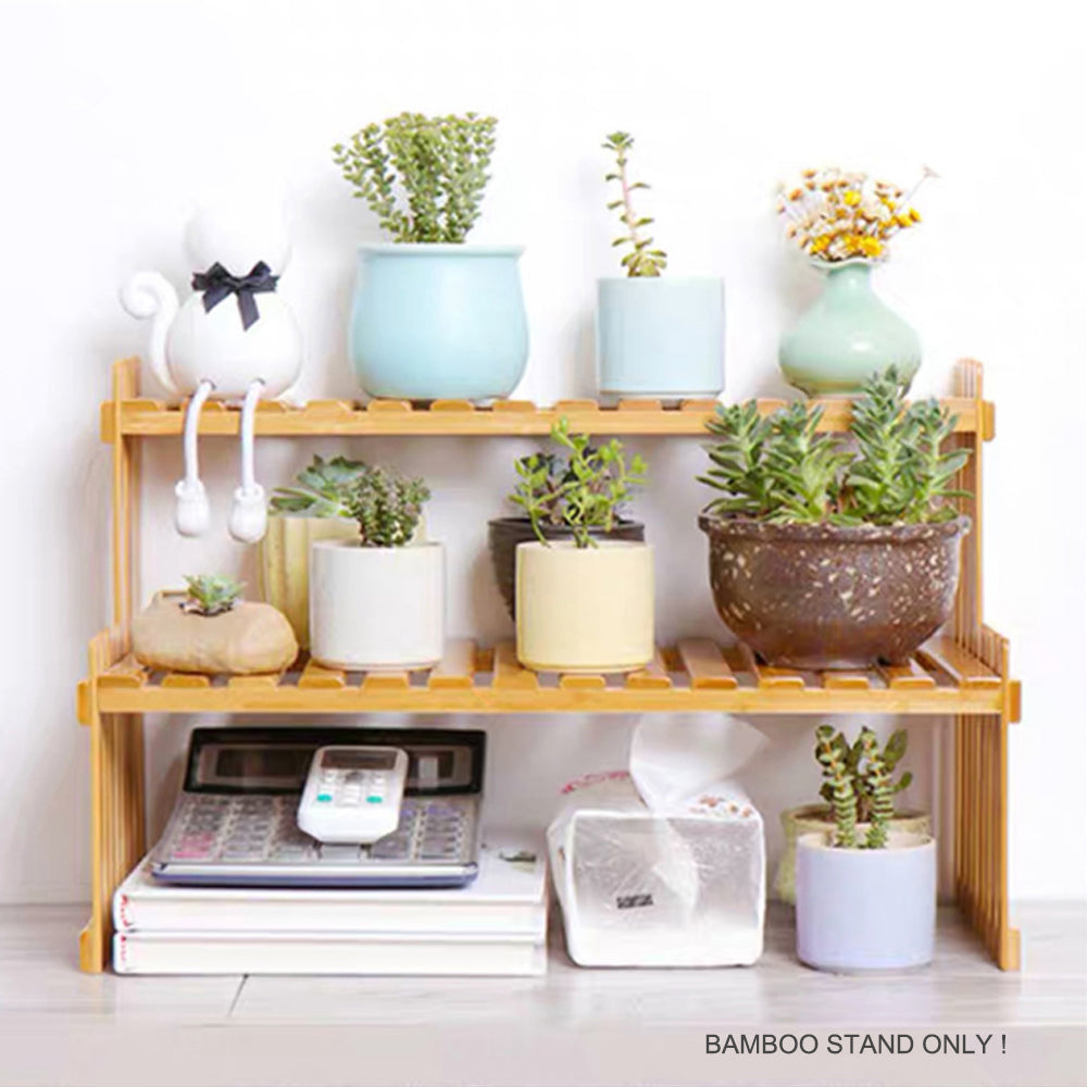 2-Tier Bamboo Plant Stand | Flower Pot Rack | Garden Shelves | Indoor Outdoor Patio