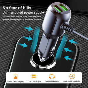 2 in 1 Dash Cam Car Charger | Double USB 5V3.5A QC3.0 Fast | 3.5M Cable