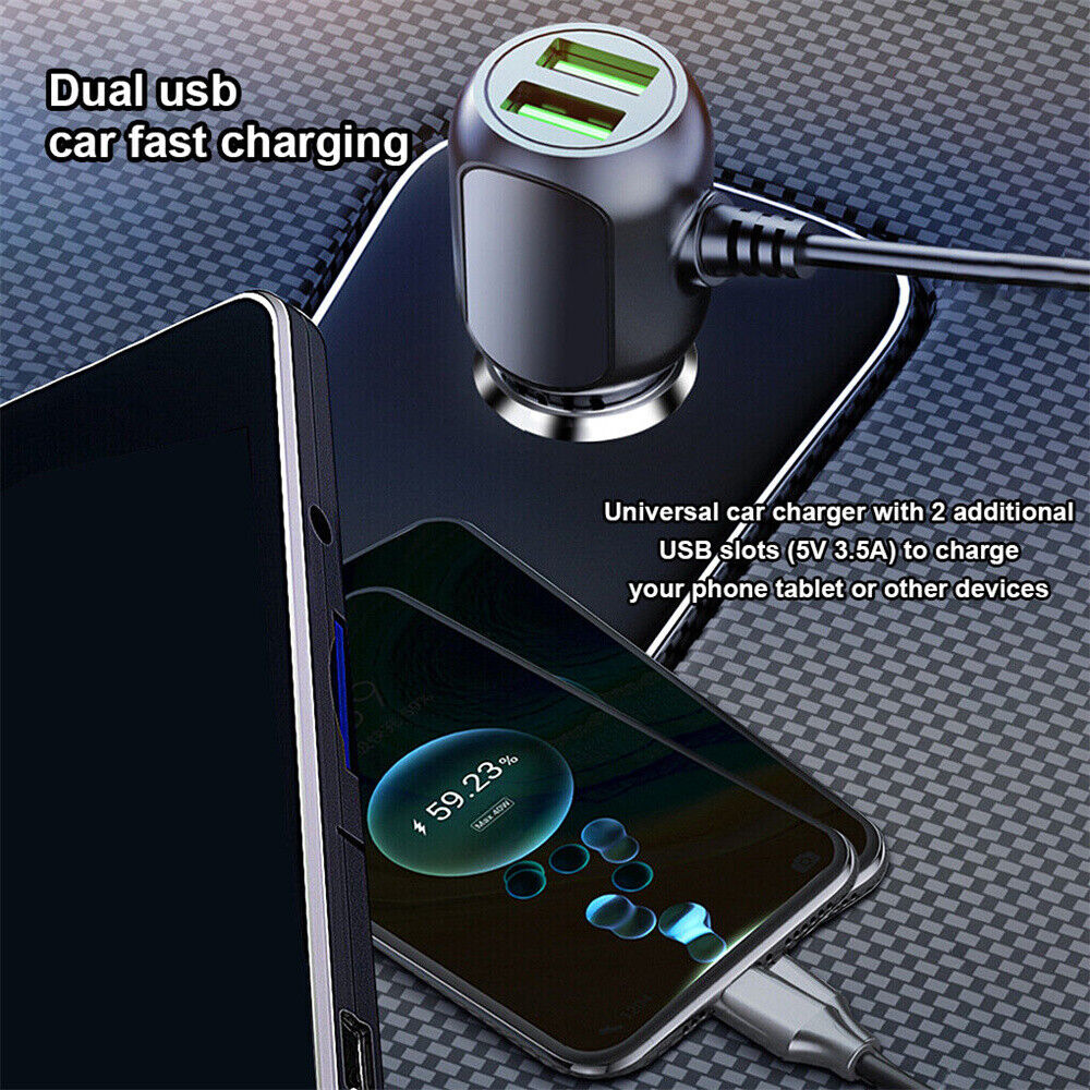 2 in 1 Dash Cam Car Charger | Double USB 5V3.5A QC3.0 Fast | 3.5M Cable