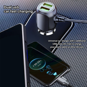 2 in 1 Dash Cam Car Charger | Double USB 5V3.5A QC3.0 Fast | 3.5M Cable