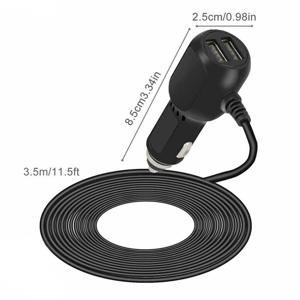 2 in 1 Dash Cam Car Charger | Double USB 5V3.5A QC3.0 Fast | 3.5M Cable