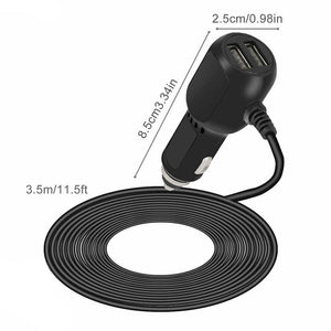 2 in 1 Dash Cam Car Charger | Double USB 5V3.5A QC3.0 Fast | 3.5M Cable