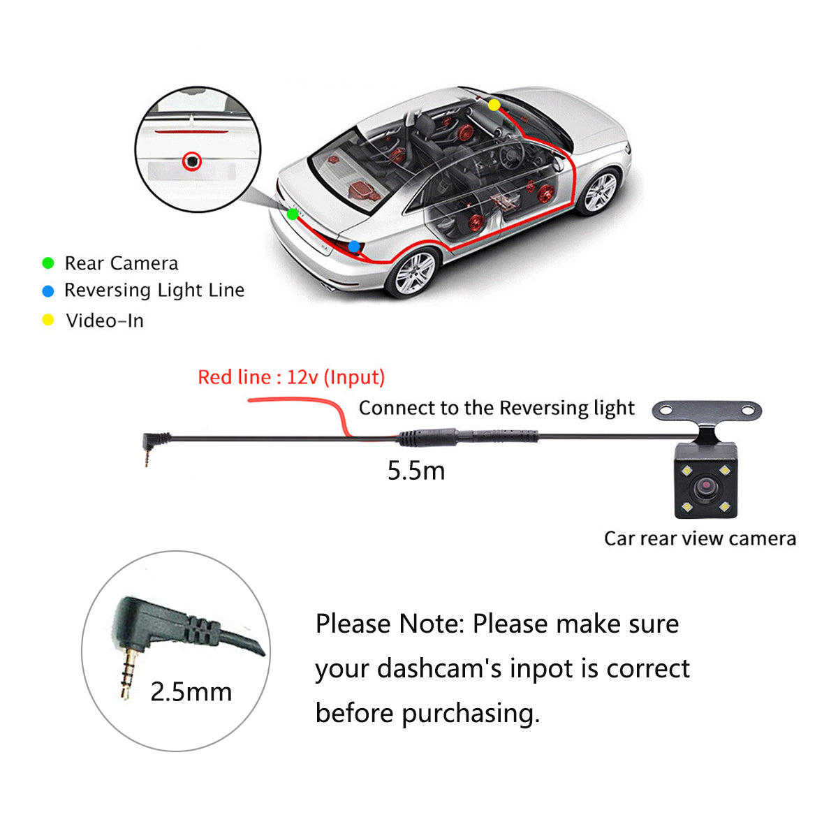 4LED Car Rear Camera | Auto Parking Monitor | Night Vision | IP67 Waterproof | 5.5m Cable