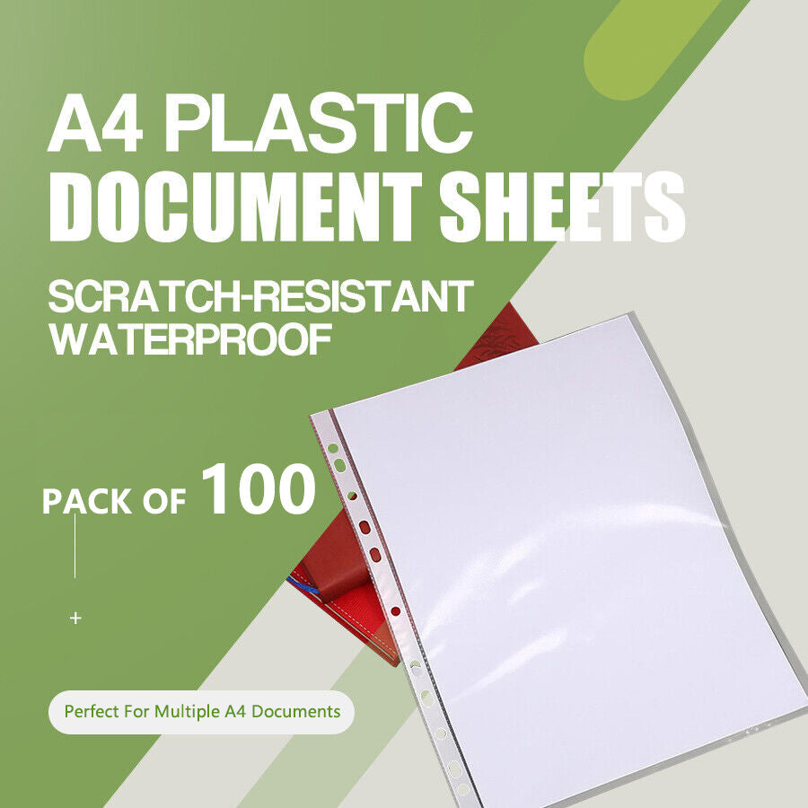 100-Pack A4 Sheet Protectors | Plastic Pockets | Clear Reinforced Folders | Bulk Lot